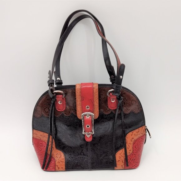 MARC CHANTAL MC Shoulder‎ Bag Embossed Leather Multicolor Double Strap Tassel - Picture 1 of 16